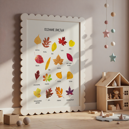 Fall Leaves Poster - Educational Russian Wall Decor Poster