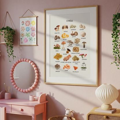 Mushroom Poster - Educational Russian Wall Decor Homeschool Poster