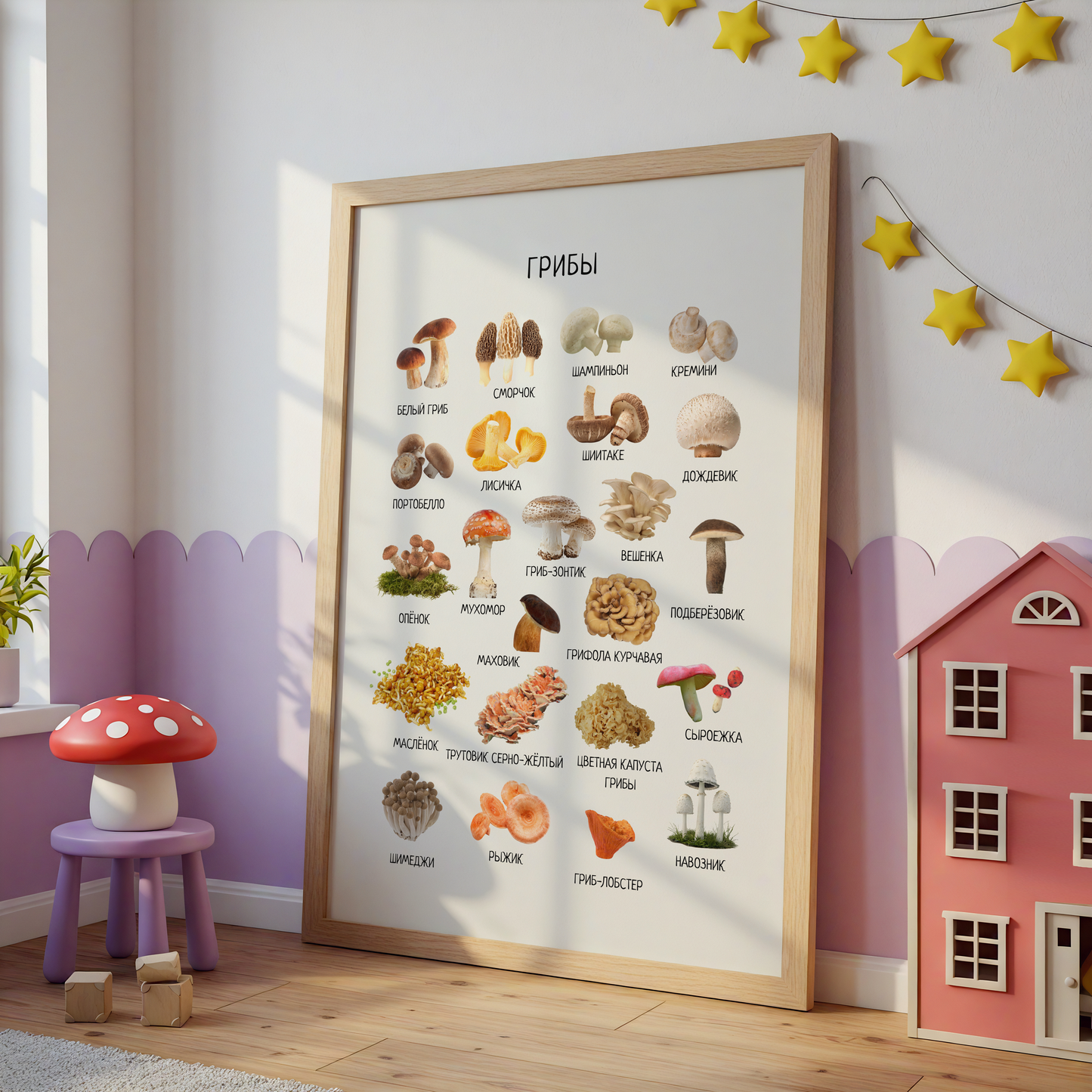 Mushroom Educational Poster in Russian | Homeschool Learning Printable Poster | Digital Download