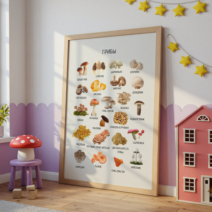 Mushroom Poster - Educational Russian Wall Decor Homeschool Poster
