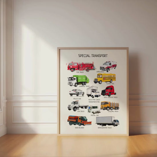 Special Transport Poster, Vehicle Poster, Educational Learning Material, Kids Montessori Printables, Nursery Room Decor, DIGITAL DOWNLOAD