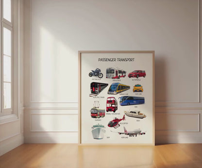 Passenger Transport Poster, Educational Vehicles Poster, Montessori Wall Art, Classroom Decor, Nursery Room Decor, DIGITAL DOWNLOAD