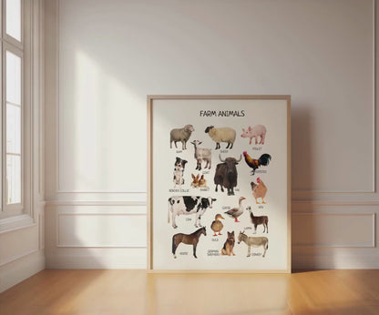 Farm Animals Poster, Montessori Educational Poster, Kids Nursery Room Decor, DIGITAL DOWNLOAD