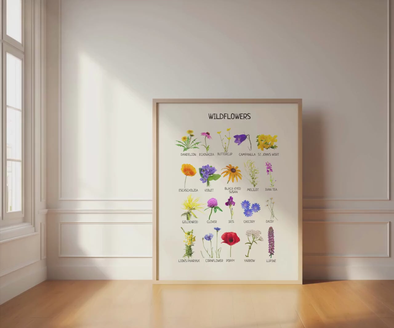 Wildflowers Poster, Educational Nature Poster, Flower Poster, Nursery Wall Art, Kids Room Decor, Montessori Material, Digital Download